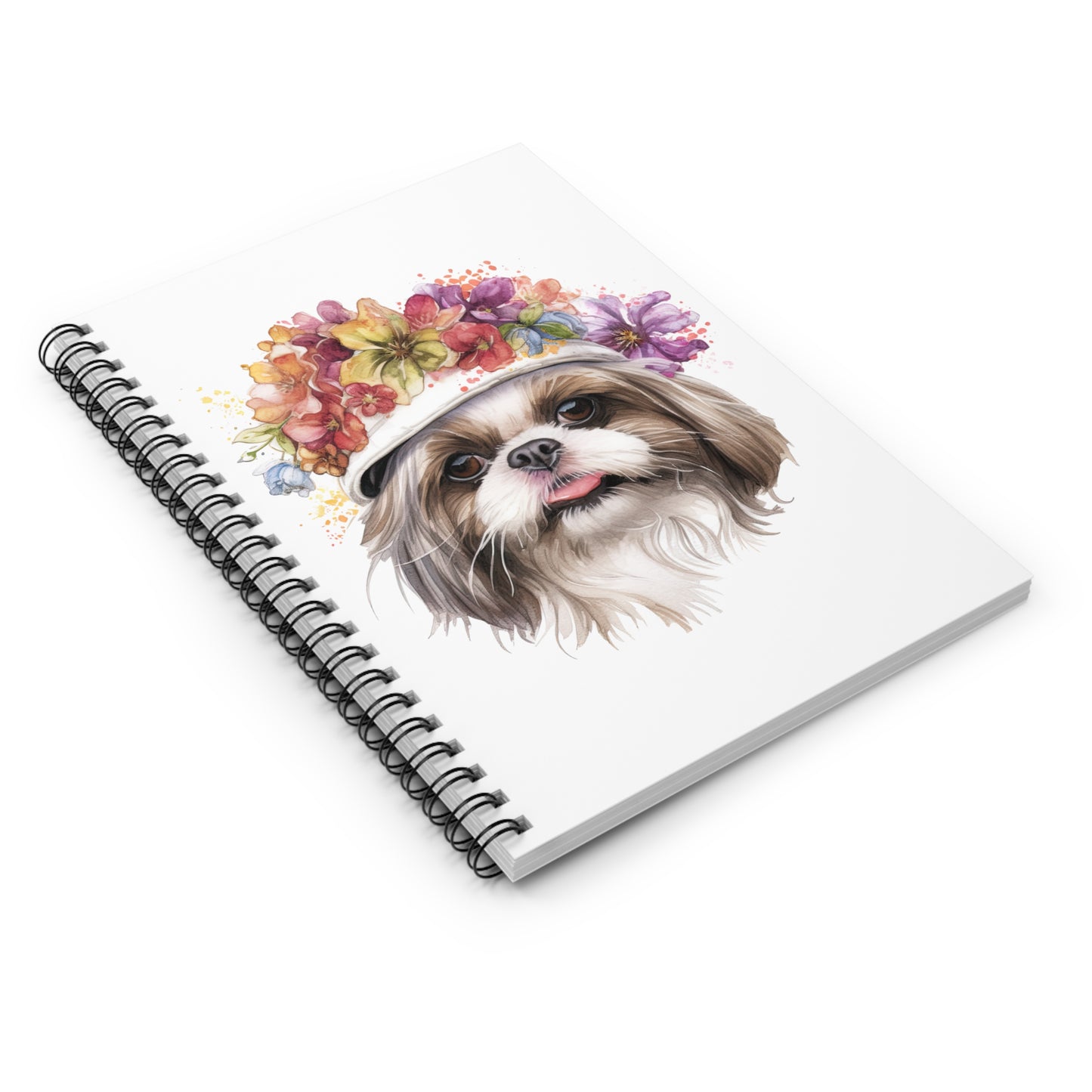 Shih Tzu With Flower Hat Ruled Line Spiral Notebook