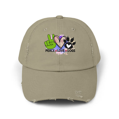 Peace Love Dogs Distressed Hat – Adjustable Cotton Twill Cap