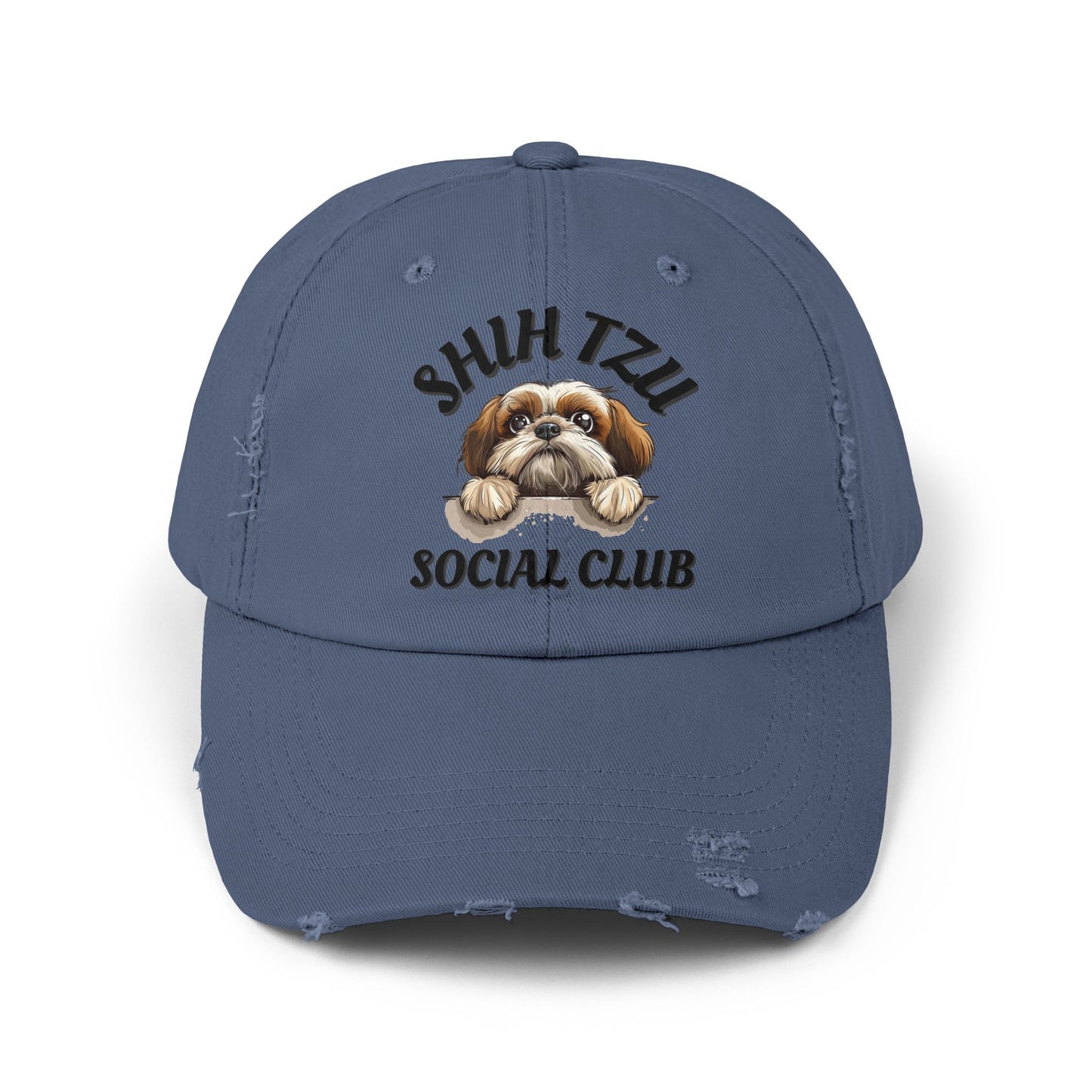 Shih Tzu Social Club Distressed Hat – Adjustable Cotton Twill Cap