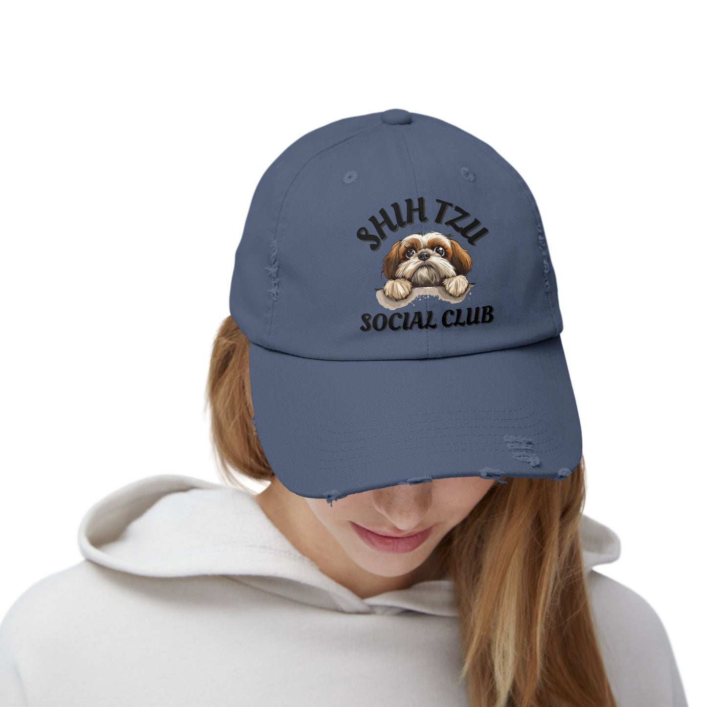 Shih Tzu Social Club Distressed Hat – Adjustable Cotton Twill Cap