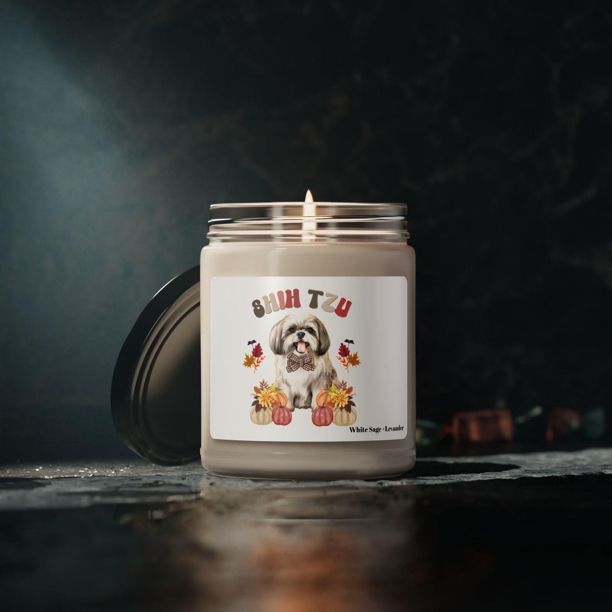 Shih Tzu In Fall Scented Soy Candle - Shih Tzu Gifts