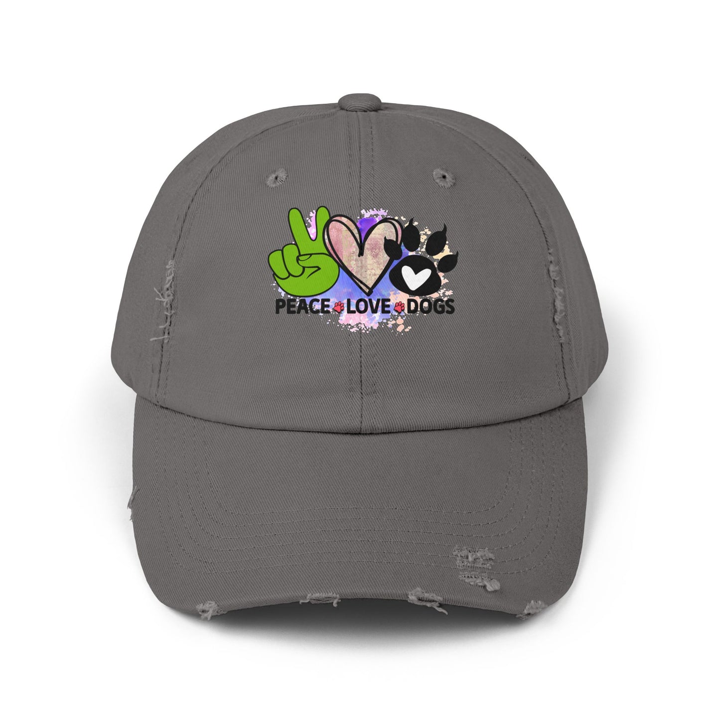 Peace Love Dogs Distressed Hat – Adjustable Cotton Twill Cap