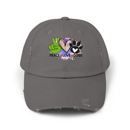 Peace Love Dogs Distressed Hat – Adjustable Cotton Twill Cap