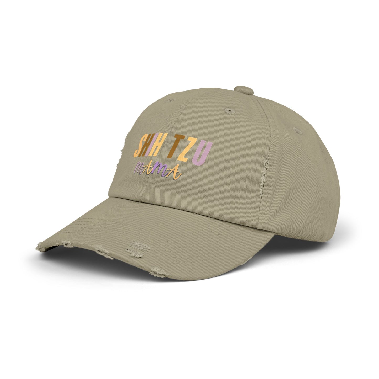 Colorful Shih Tzu Mama Distressed Hat – Adjustable Cotton Twill Cap