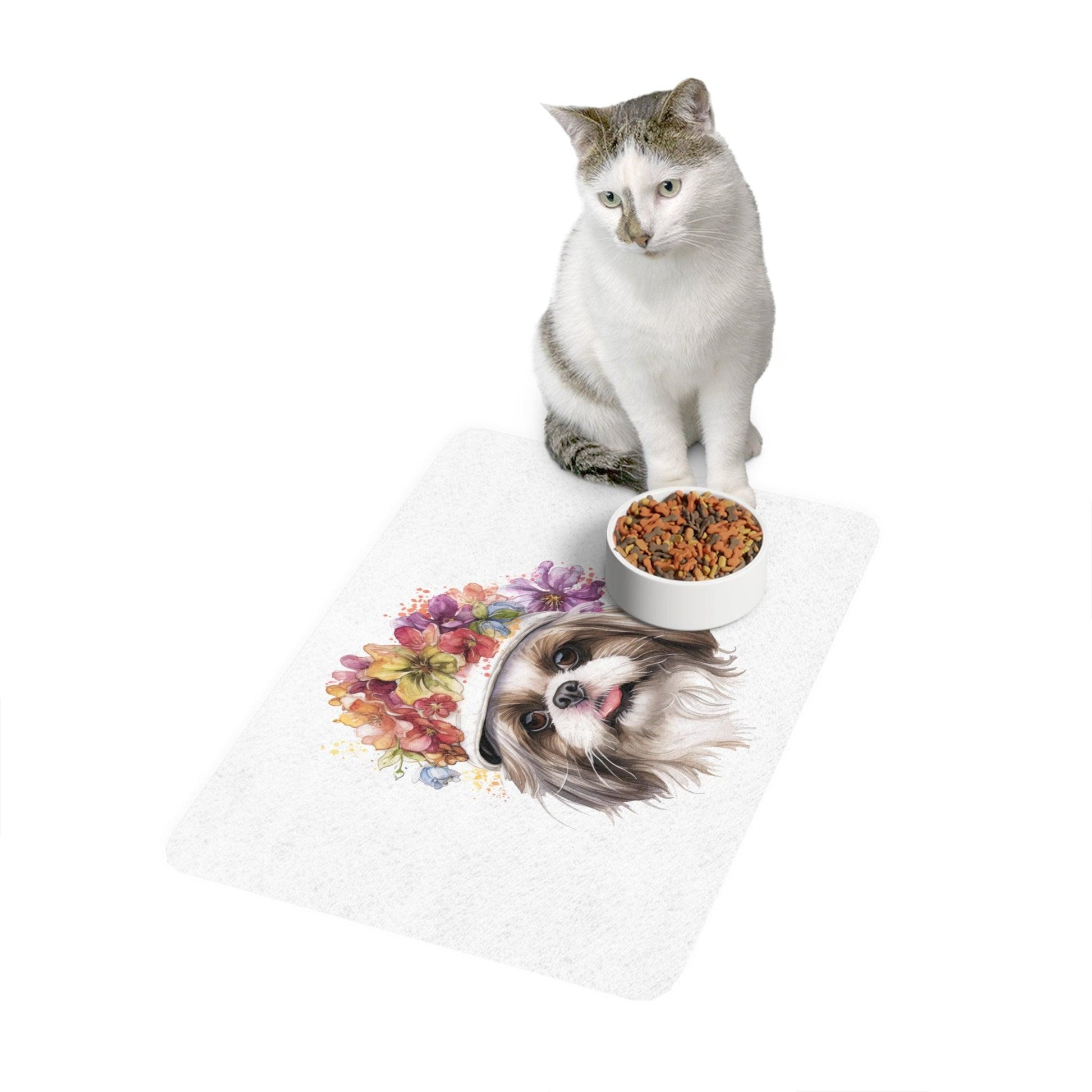 Shih Tzu With Flower Hat Pet Food Mat - Shih Tzu Gifts