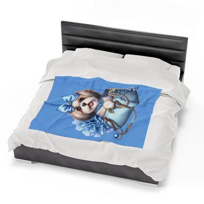 Blue Bow Shih Tzu Velveteen Plush Blanket - Shih Tzu Gifts