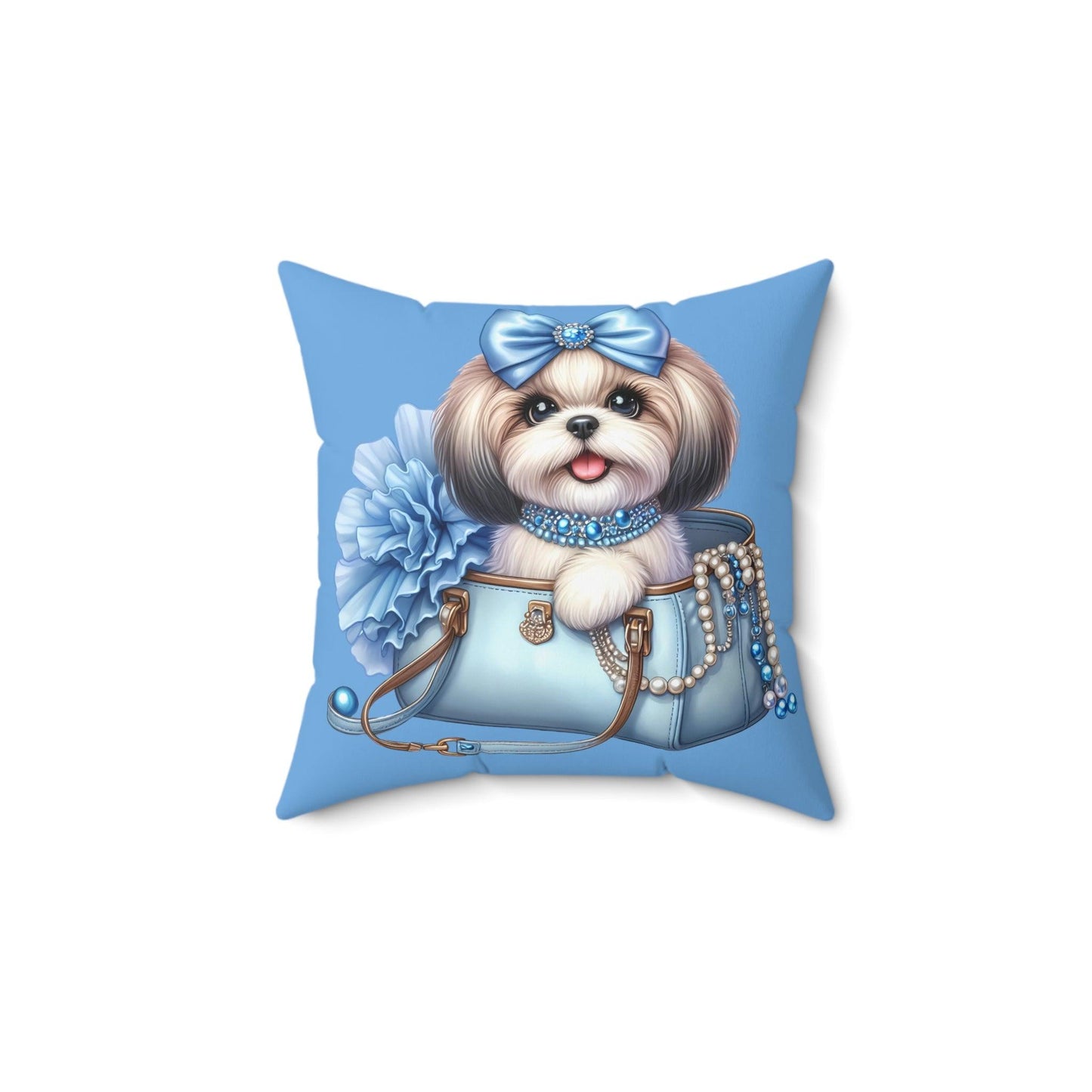 Blue Bow Shih Tzu Pillow - Shih Tzu Gifts