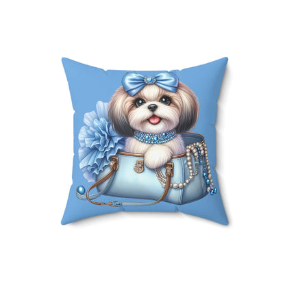 Blue Bow Shih Tzu Pillow - Shih Tzu Gifts