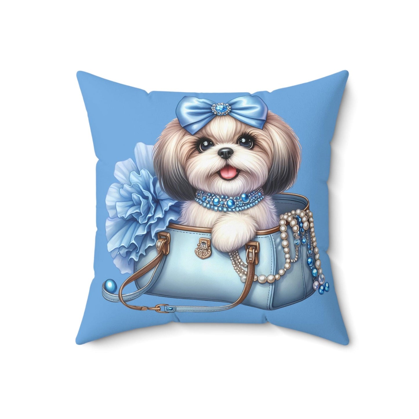 Blue Bow Shih Tzu Pillow - Shih Tzu Gifts