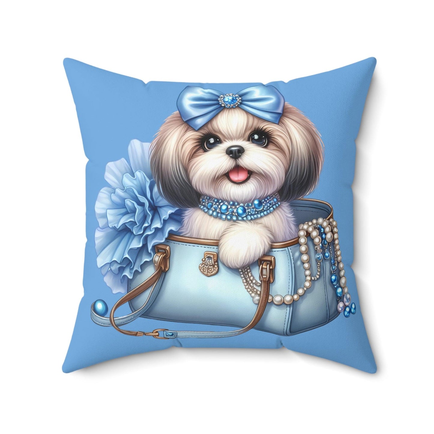 Blue Bow Shih Tzu Pillow - Shih Tzu Gifts