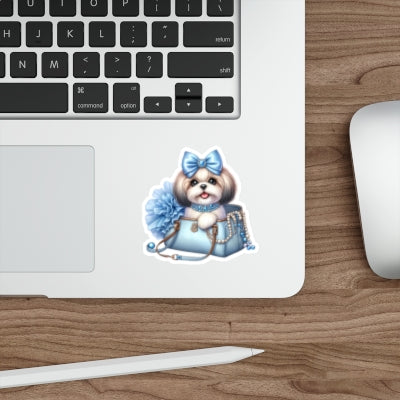 Blue Bow Shih Tzu Die-Cut Stickers