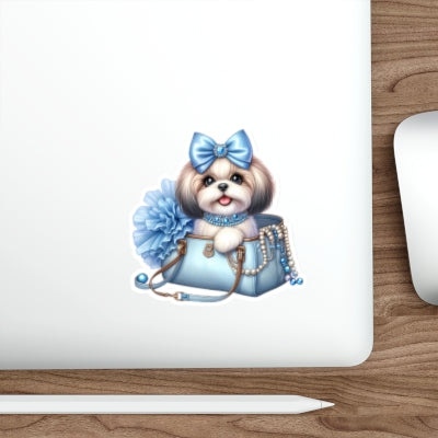 Blue Bow Shih Tzu Die-Cut Stickers