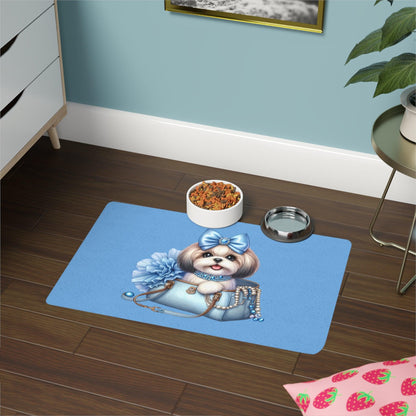 Blue Bow Shih Tzu Pet Food Mat - Shih Tzu Gifts