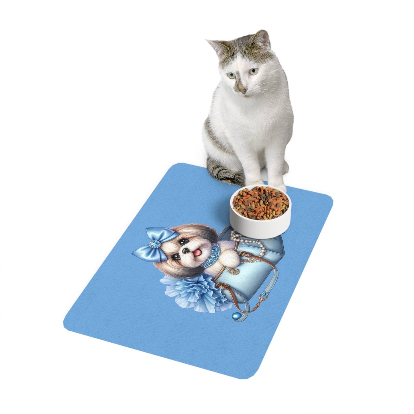 Blue Bow Shih Tzu Pet Food Mat - Shih Tzu Gifts