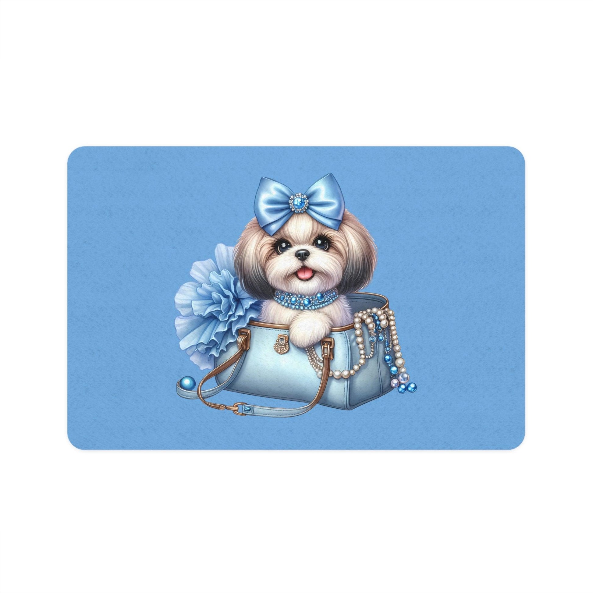 Blue Bow Shih Tzu Pet Food Mat - Shih Tzu Gifts