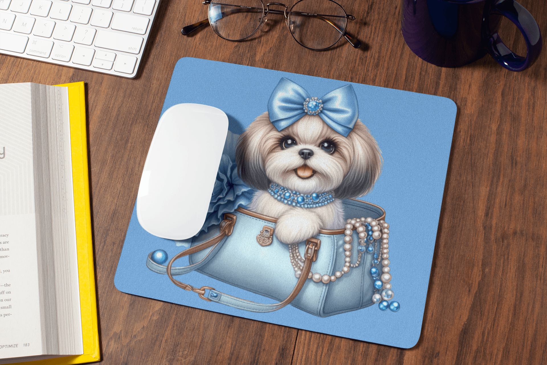 Blue Bow Shih Tzu Mouse Pad - Shih Tzu Gifts