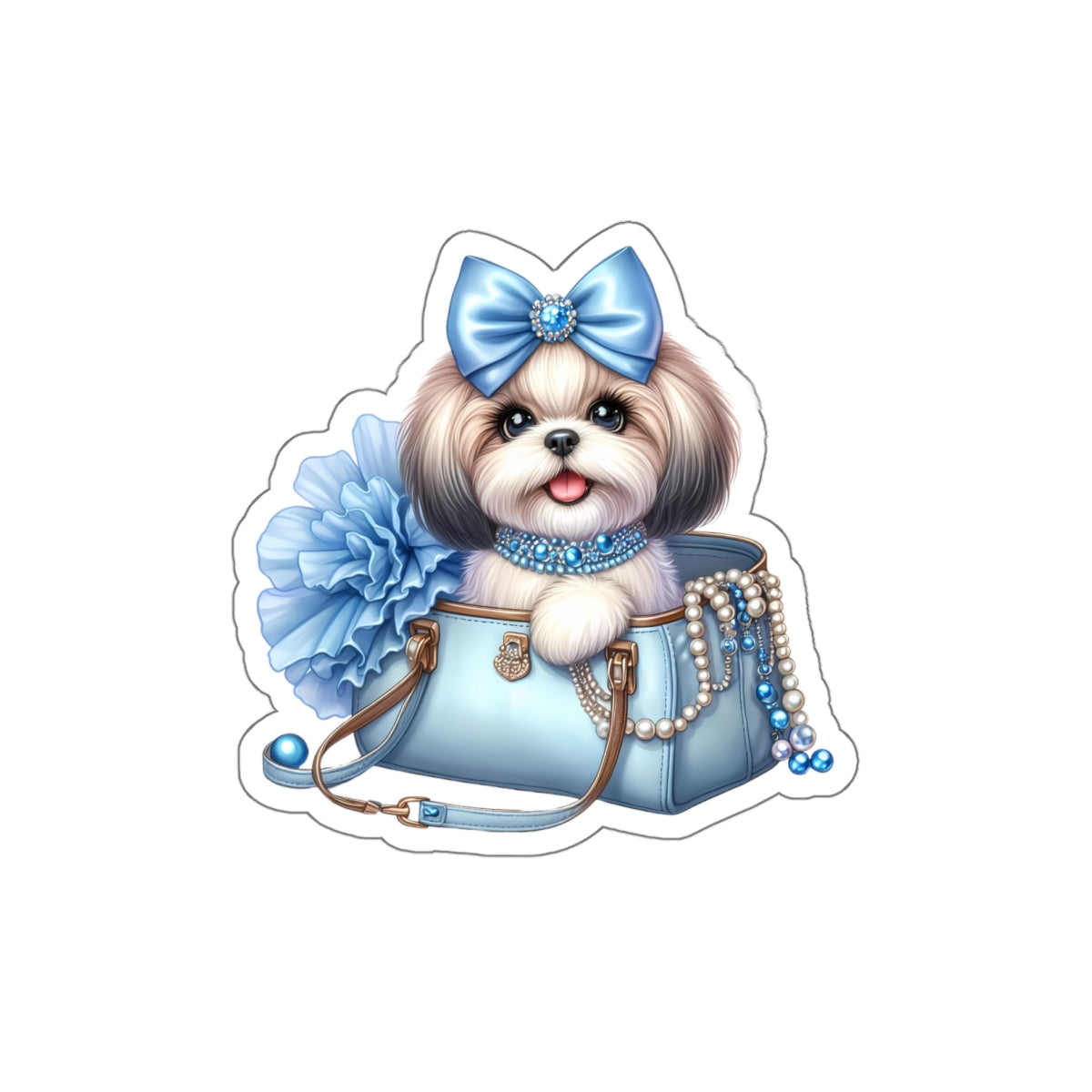 Blue Bow Shih Tzu Die-Cut Stickers