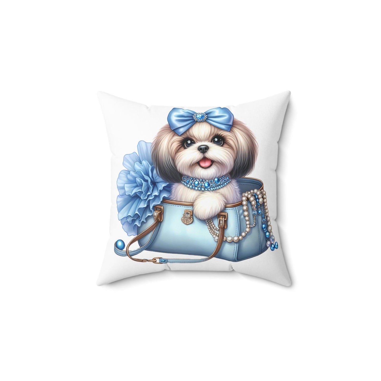 Blue Bow Shih Tzu Pillow - Shih Tzu Gifts