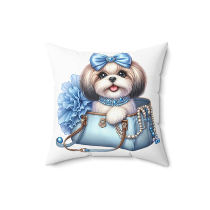 Blue Bow Shih Tzu Pillow - Shih Tzu Gifts