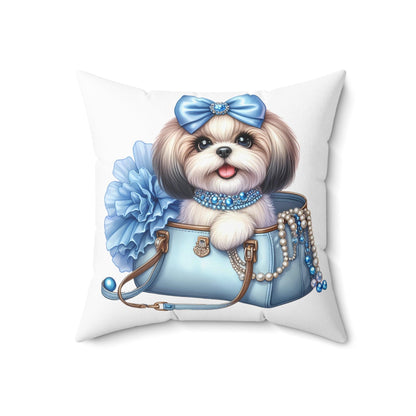 Blue Bow Shih Tzu Pillow - Shih Tzu Gifts