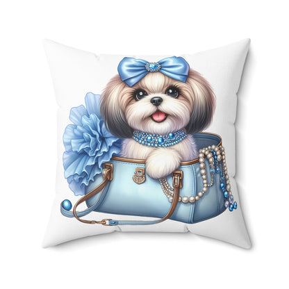 Blue Bow Shih Tzu Pillow - Shih Tzu Gifts