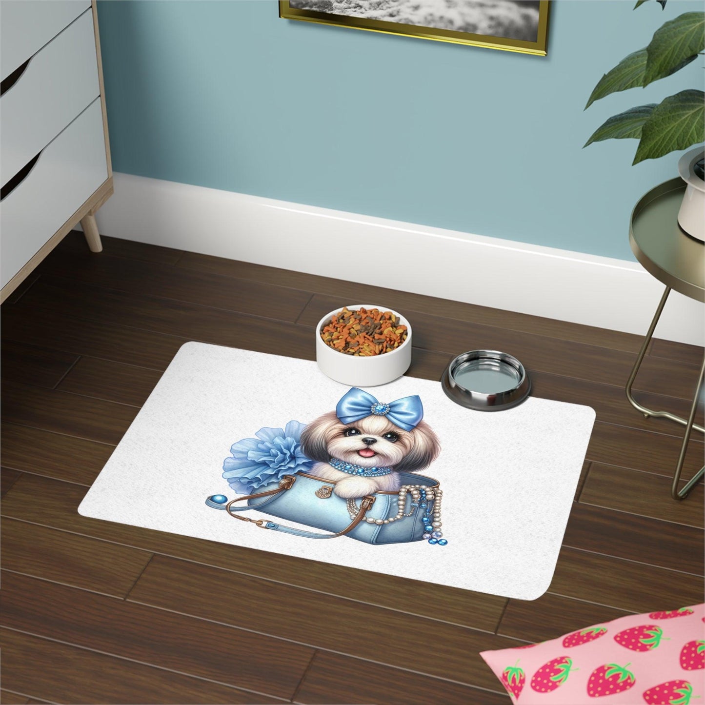 Blue Bow Shih Tzu Pet Food Mat - Shih Tzu Gifts