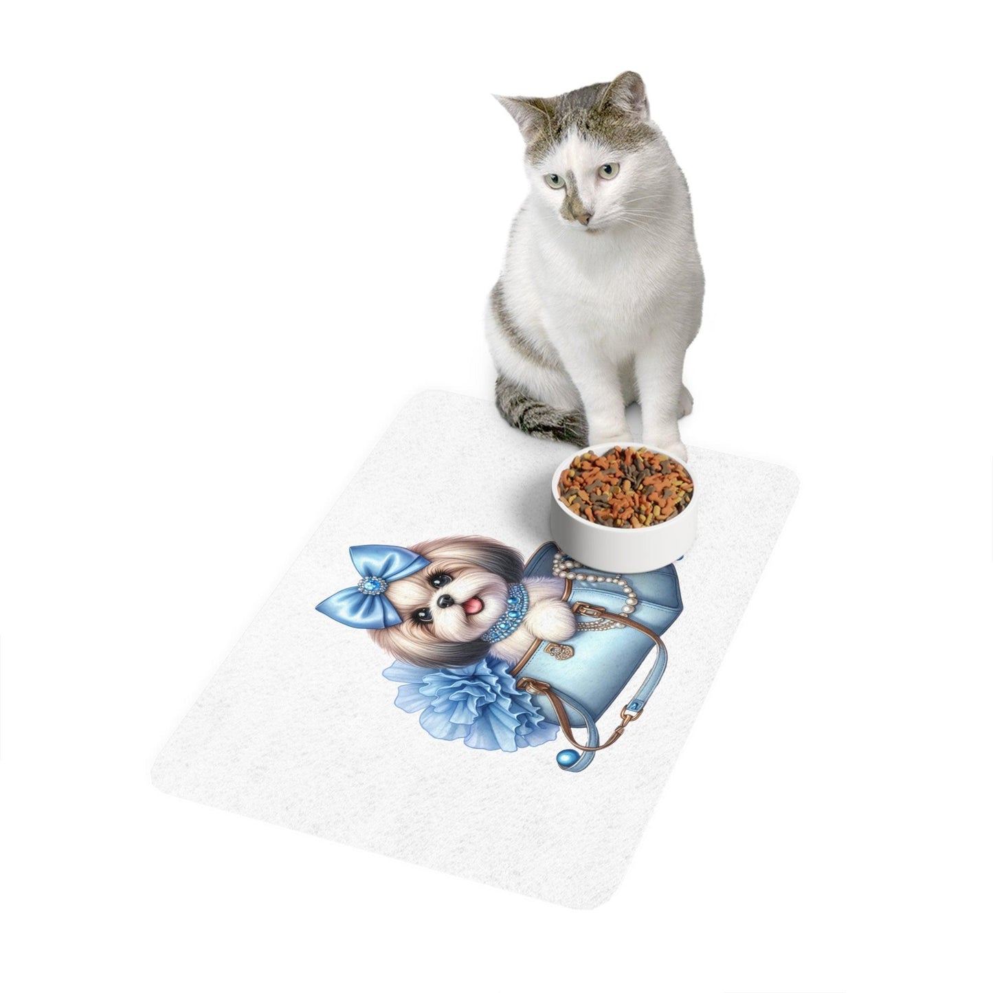 Blue Bow Shih Tzu Pet Food Mat - Shih Tzu Gifts