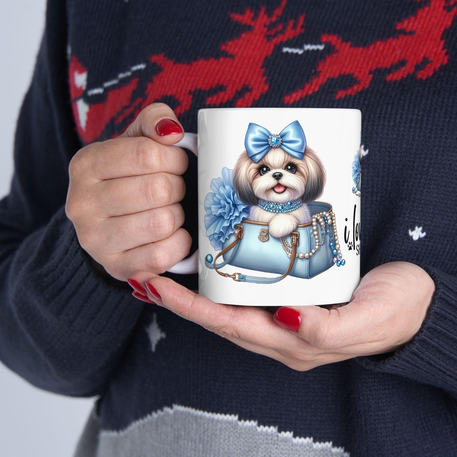 Blue Bow Shih Tzu Ceramic Mug - Shih Tzu Gifts