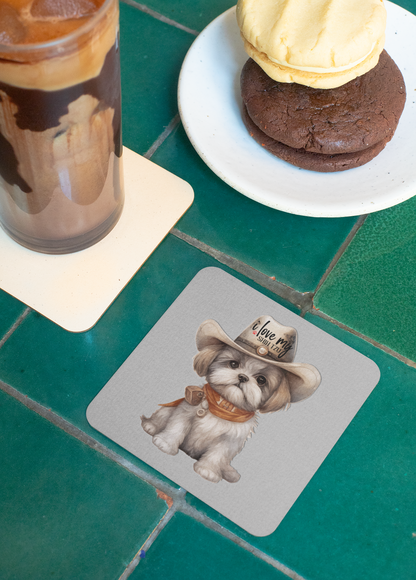 Cowboy Shih Tzu Corkwood Coaster Set