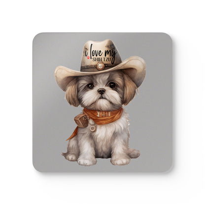 Cowboy Shih Tzu Corkwood Coaster Set