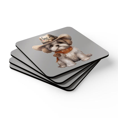 Cowboy Shih Tzu Corkwood Coaster Set