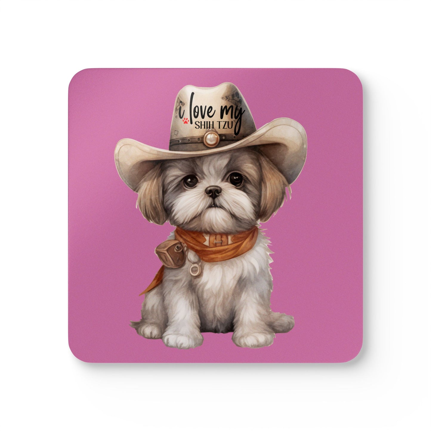 Cowboy Shih Tzu Corkwood Coaster Set