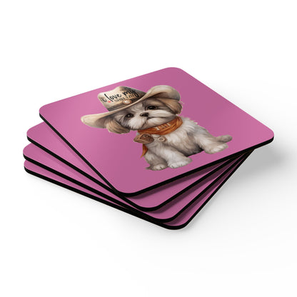 Cowboy Shih Tzu Corkwood Coaster Set