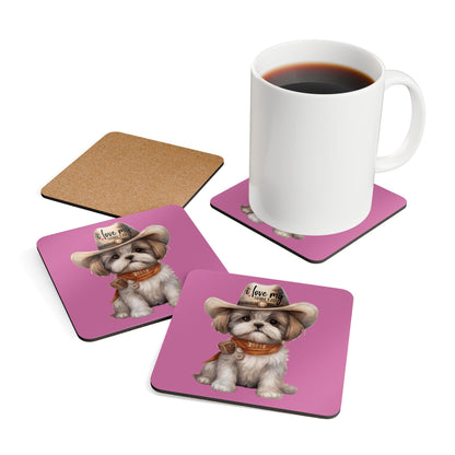 Cowboy Shih Tzu Corkwood Coaster Set