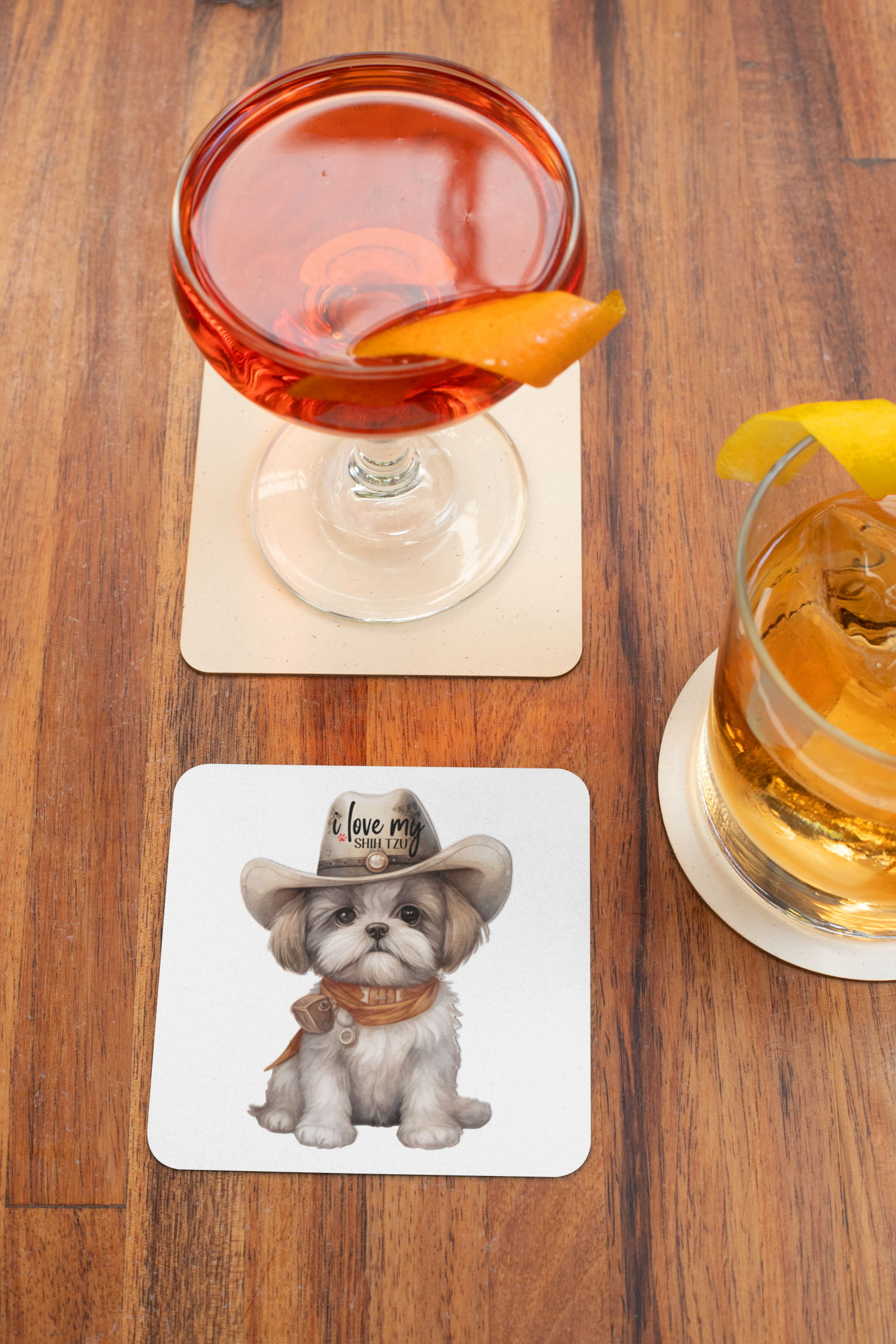 Cowboy Shih Tzu Corkwood Coaster Set