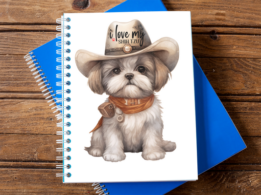 Cowboy Shih Tzu Ruled Line Spiral Notebook - Shih Tzu Gifts