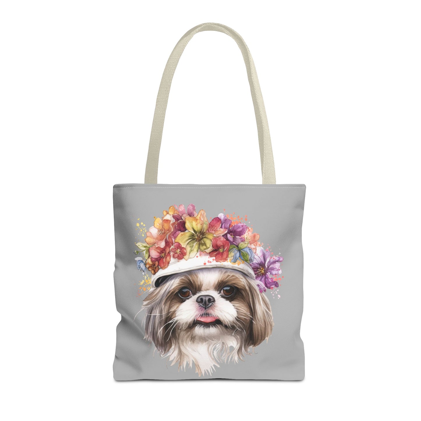 Shih Tzu With Flower Hat Tote Bag Light Grey