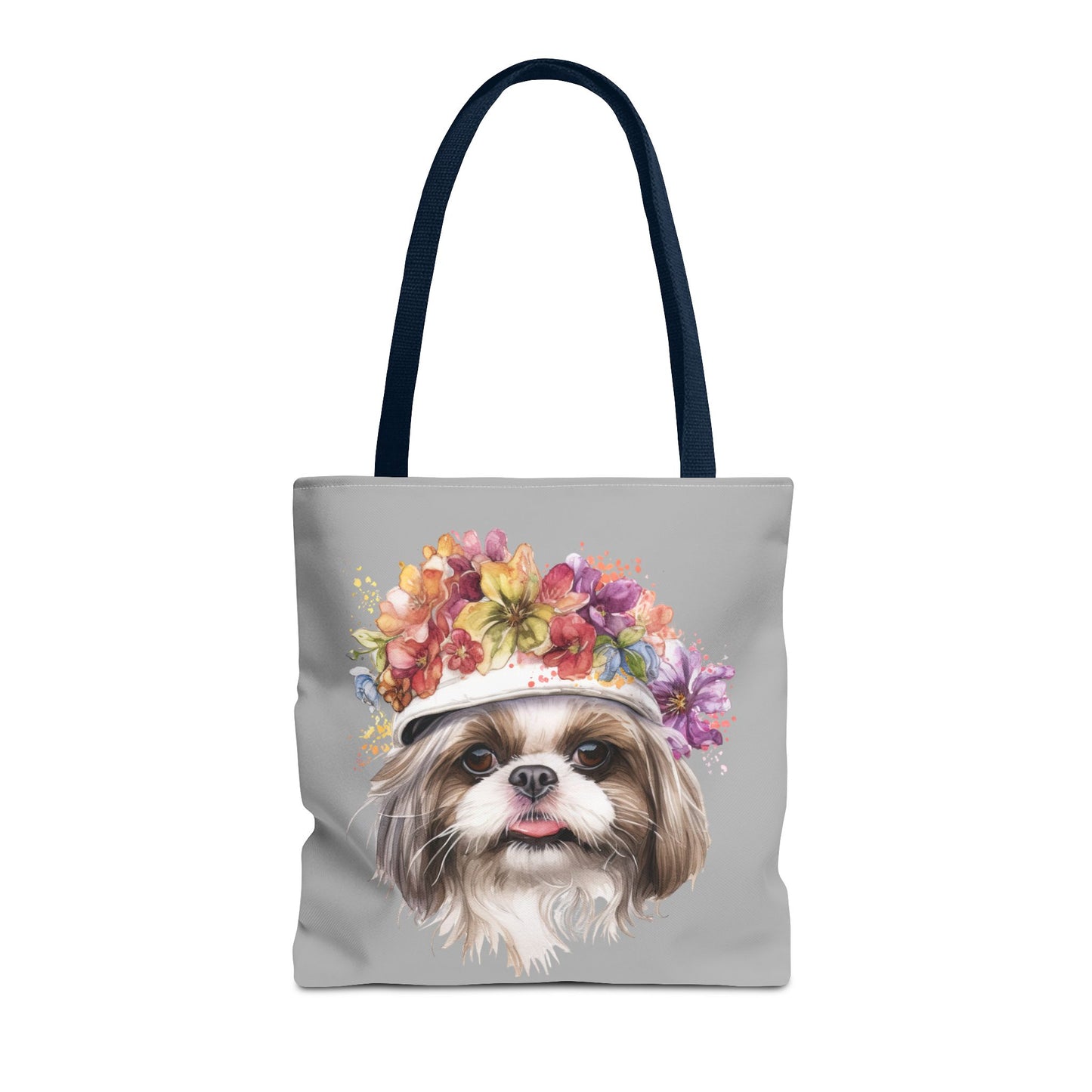 Shih Tzu With Flower Hat Tote Bag Light Grey