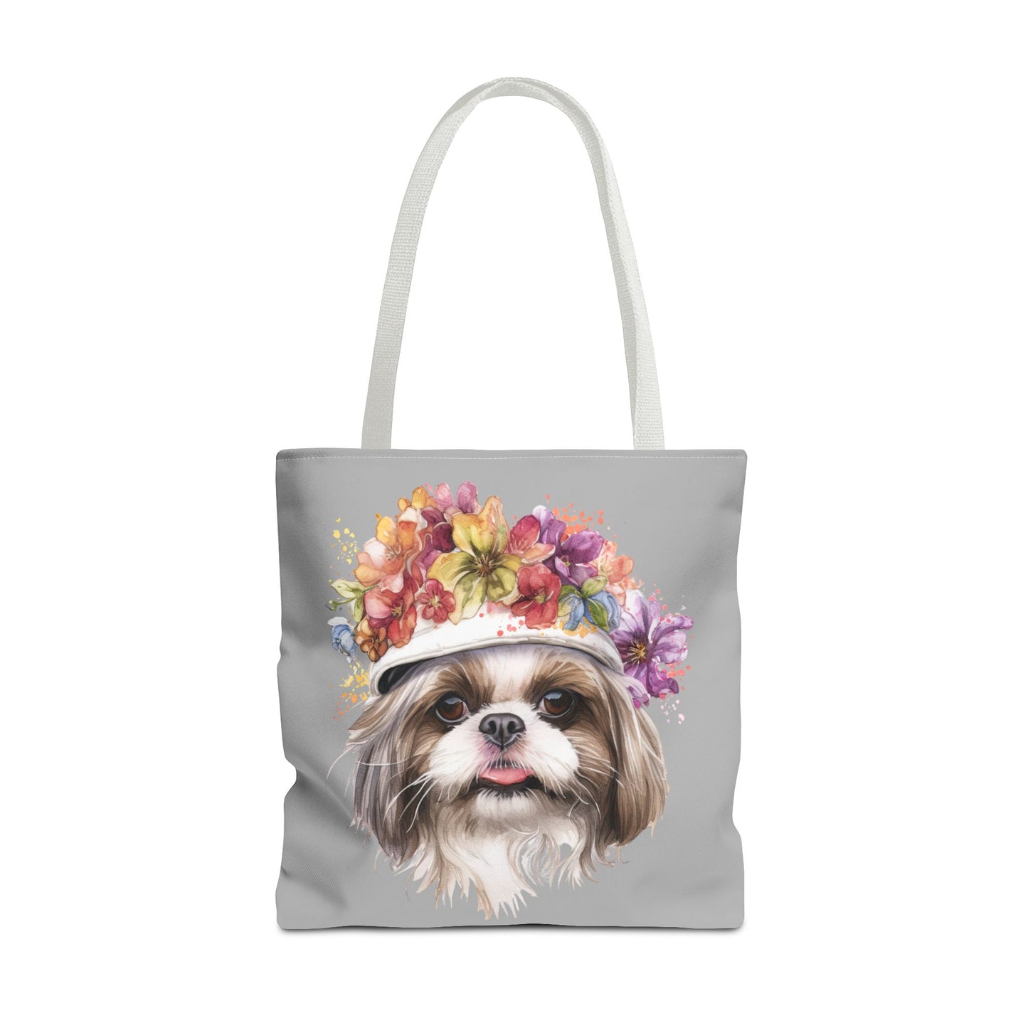 Shih Tzu With Flower Hat Tote Bag Light Grey