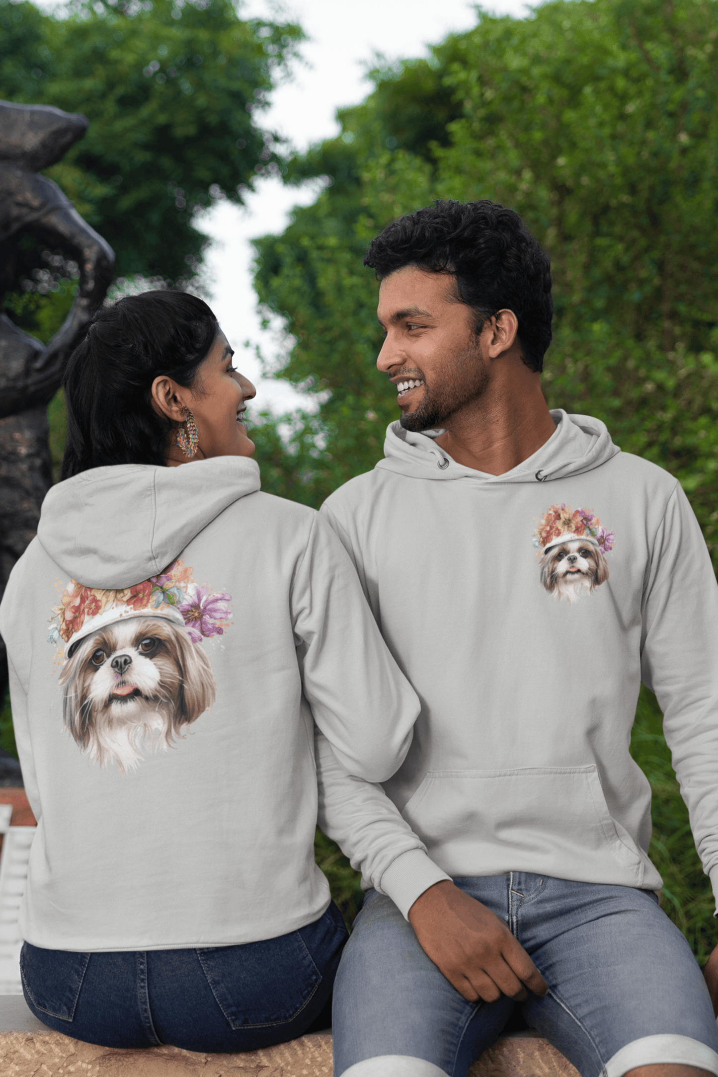 Shih Tzu With Flowers Hat Hooded Sweatshirt - Shih Tzu Gifts