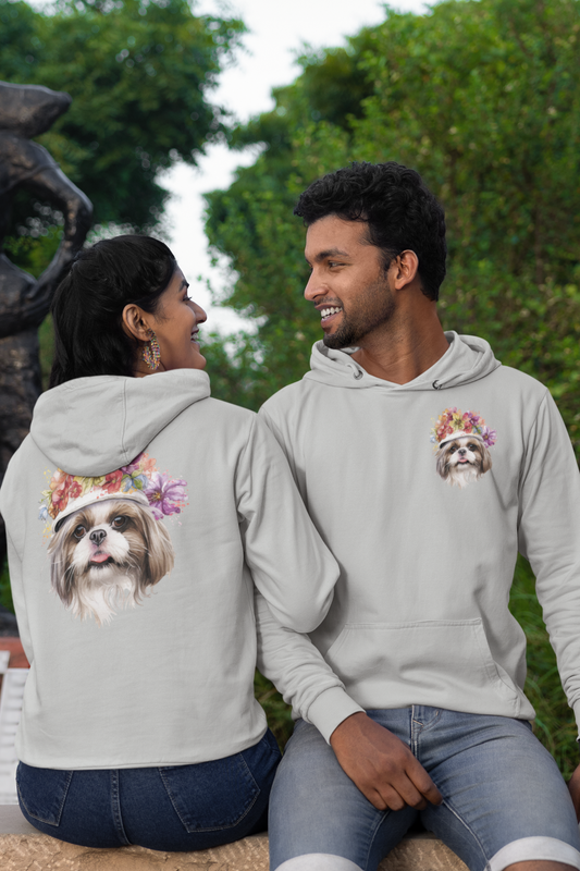 Shih Tzu With Flowers Hat Hooded Sweatshirt