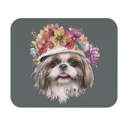 Shih Tzu With Flower Hat Mouse Pad