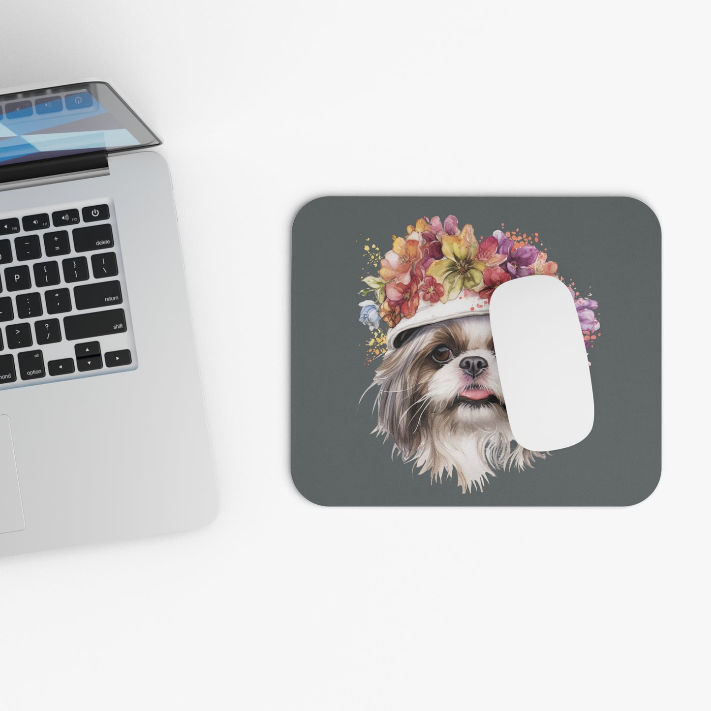 Shih Tzu With Flower Hat Mouse Pad