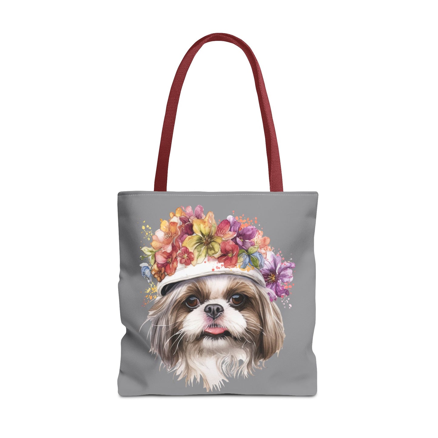 Shih Tzu With Flower Hat Tote Bag Dark Grey