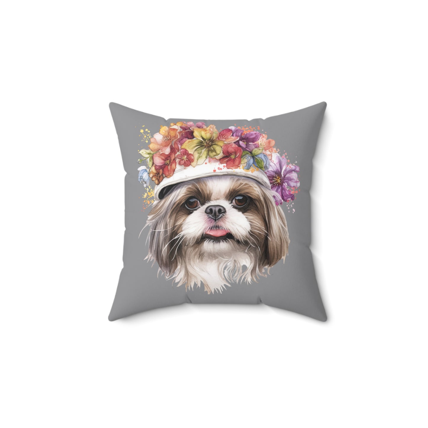 Shih Tzu With Flower Hat Square Pillow