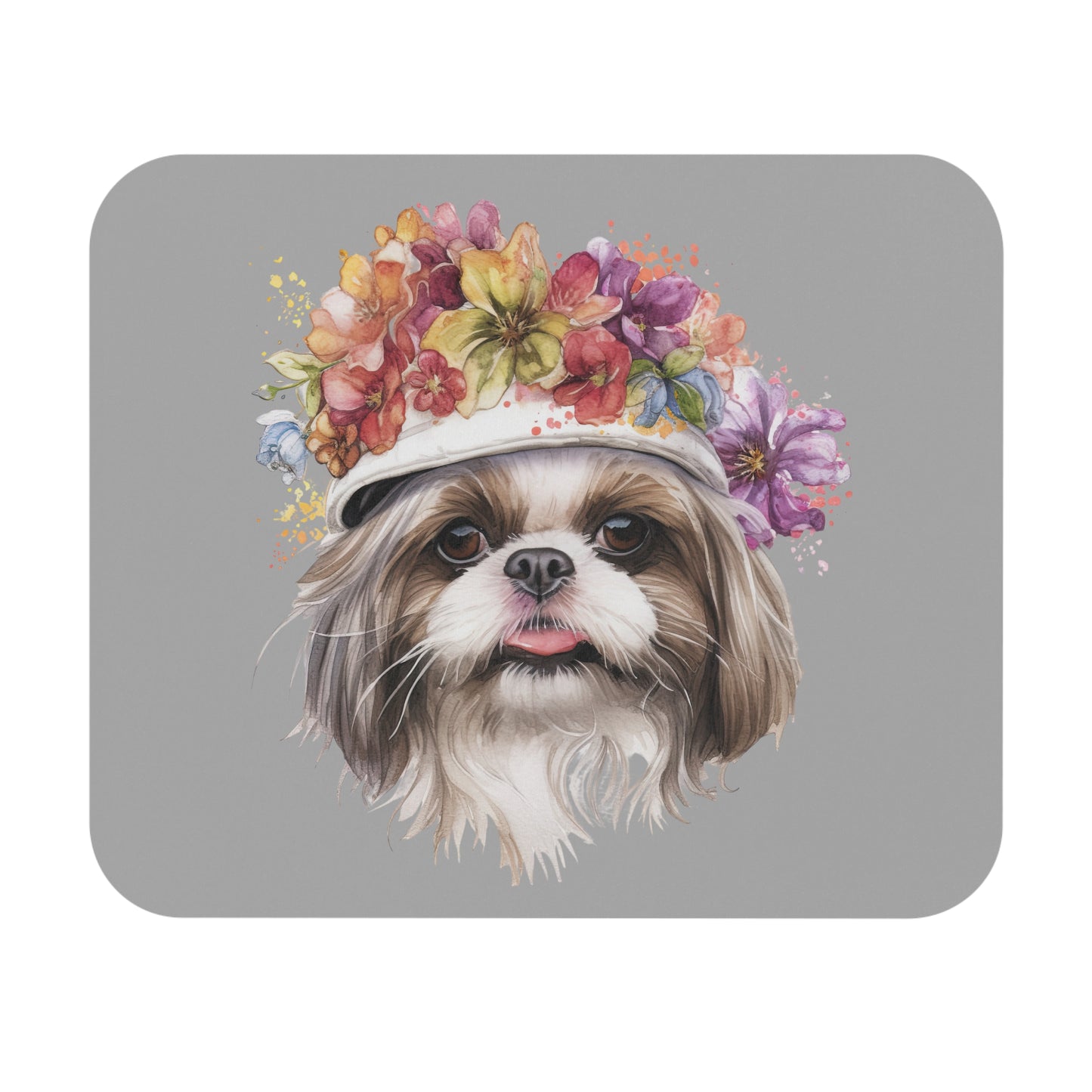 Shih Tzu With Flower Hat Mouse Pad