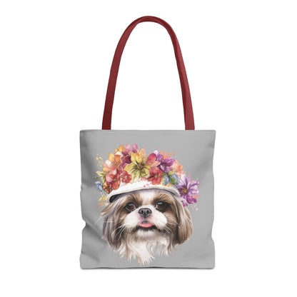 Shih Tzu With Flower Hat Tote Bag Light Grey