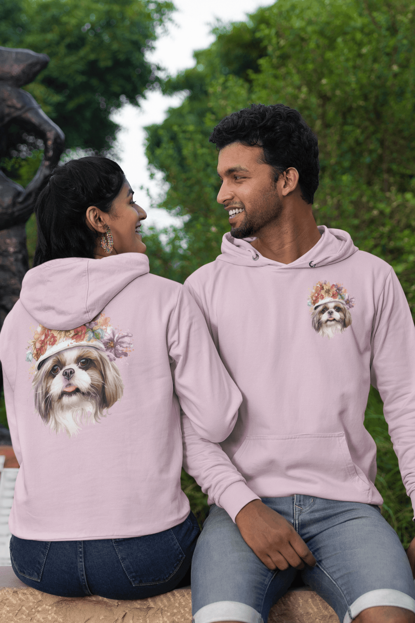 Shih Tzu With Flowers Hat Hooded Sweatshirt - Shih Tzu Gifts