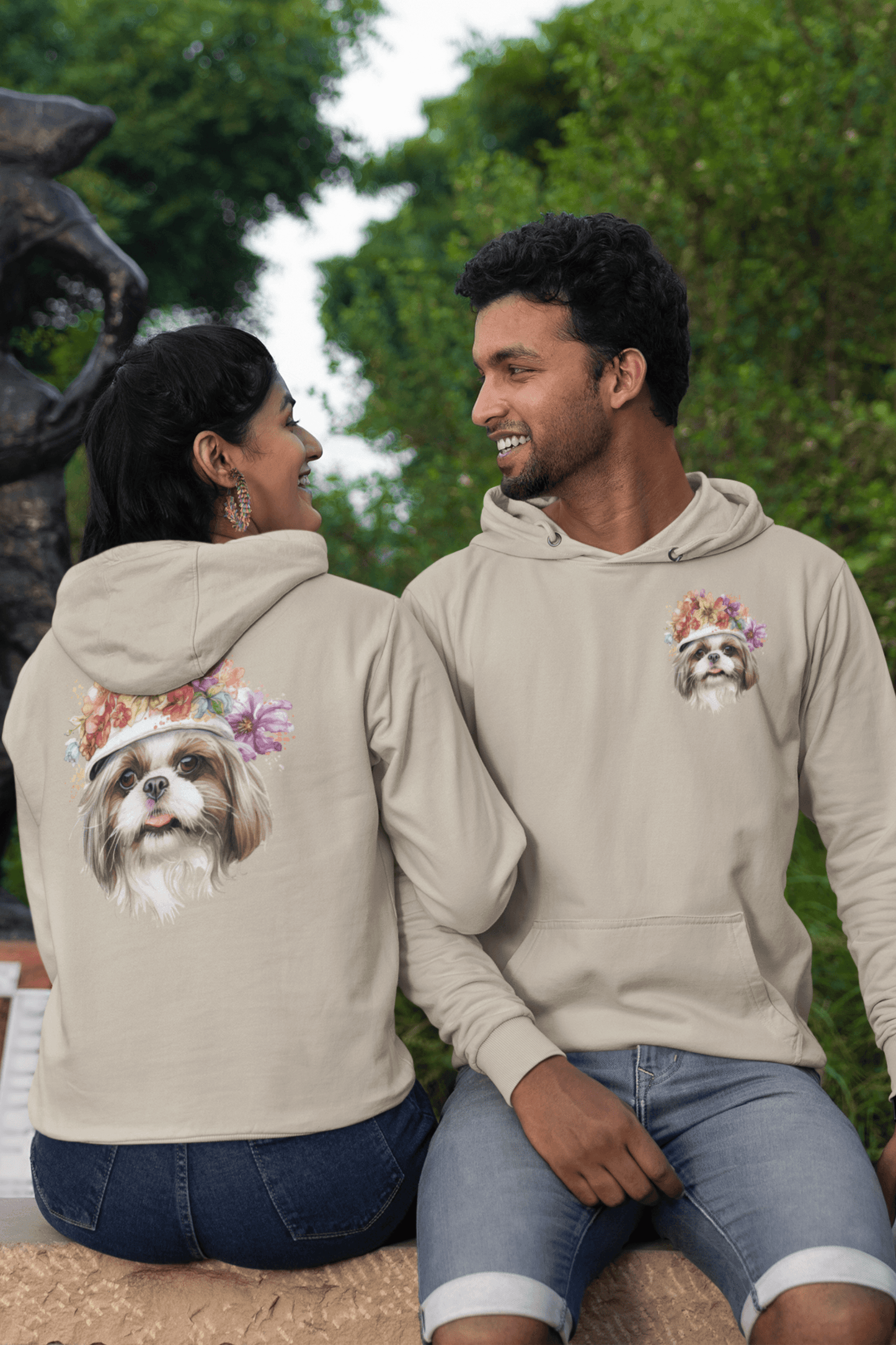 Shih Tzu With Flowers Hat Hooded Sweatshirt - Shih Tzu Gifts