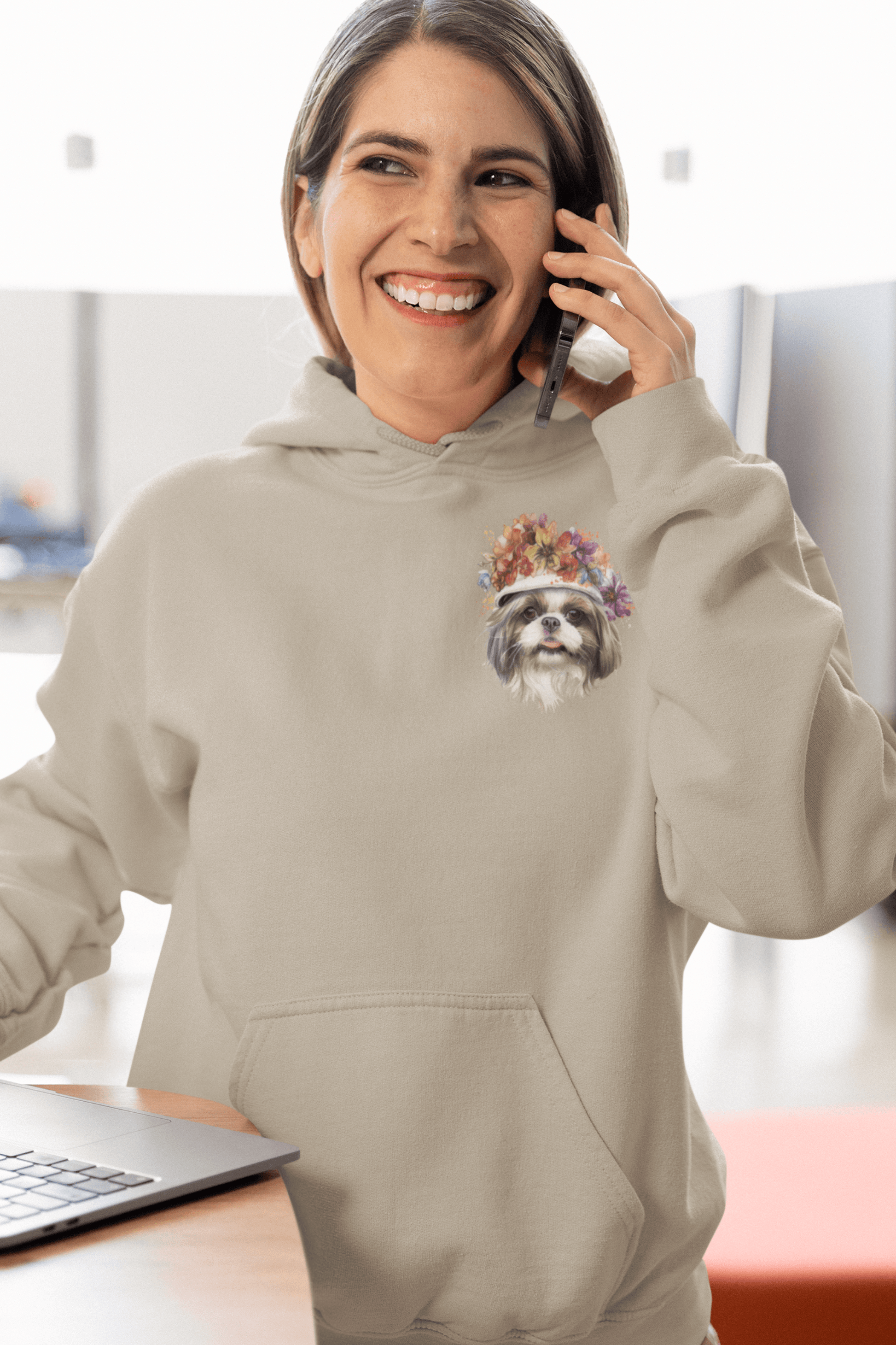 Shih Tzu With Flowers Hat Hooded Sweatshirt - Shih Tzu Gifts